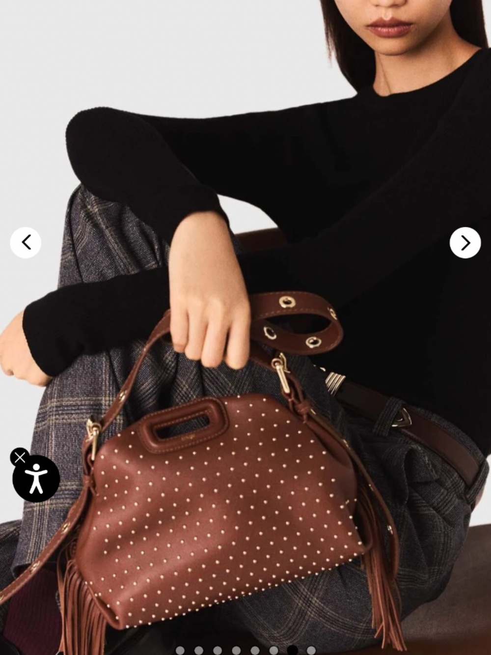Maje Miss M Mini Brown Leather Studded Cross-body Bag - NWT - Picture 6 of 15